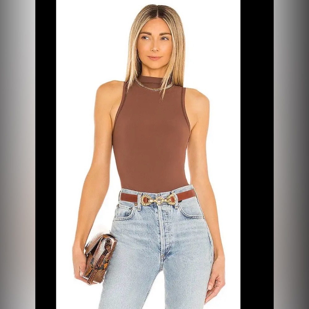 ALIX NYC Cody Silk Jersey Mock Neck Bodysuit Chocolate Brown NWT Size XS